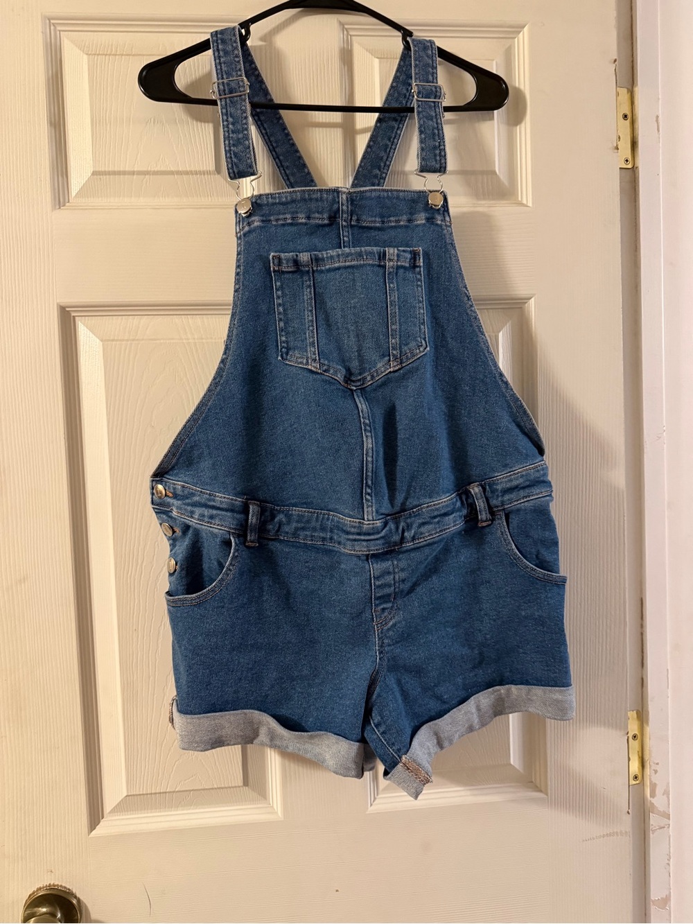 Denim Blue Maternity Short Overalls - Classic Casual One-Piece
